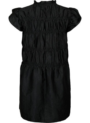 Kleid mit Rüschen und elastischen Schnittlinien, Black, Packshot image number 1