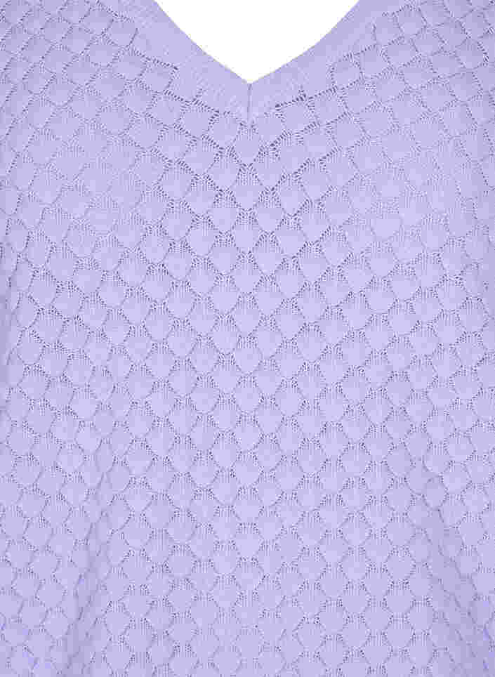 Gemusterte Strickbluse mit V-Ausschnitt, Lavender, Packshot image number 2