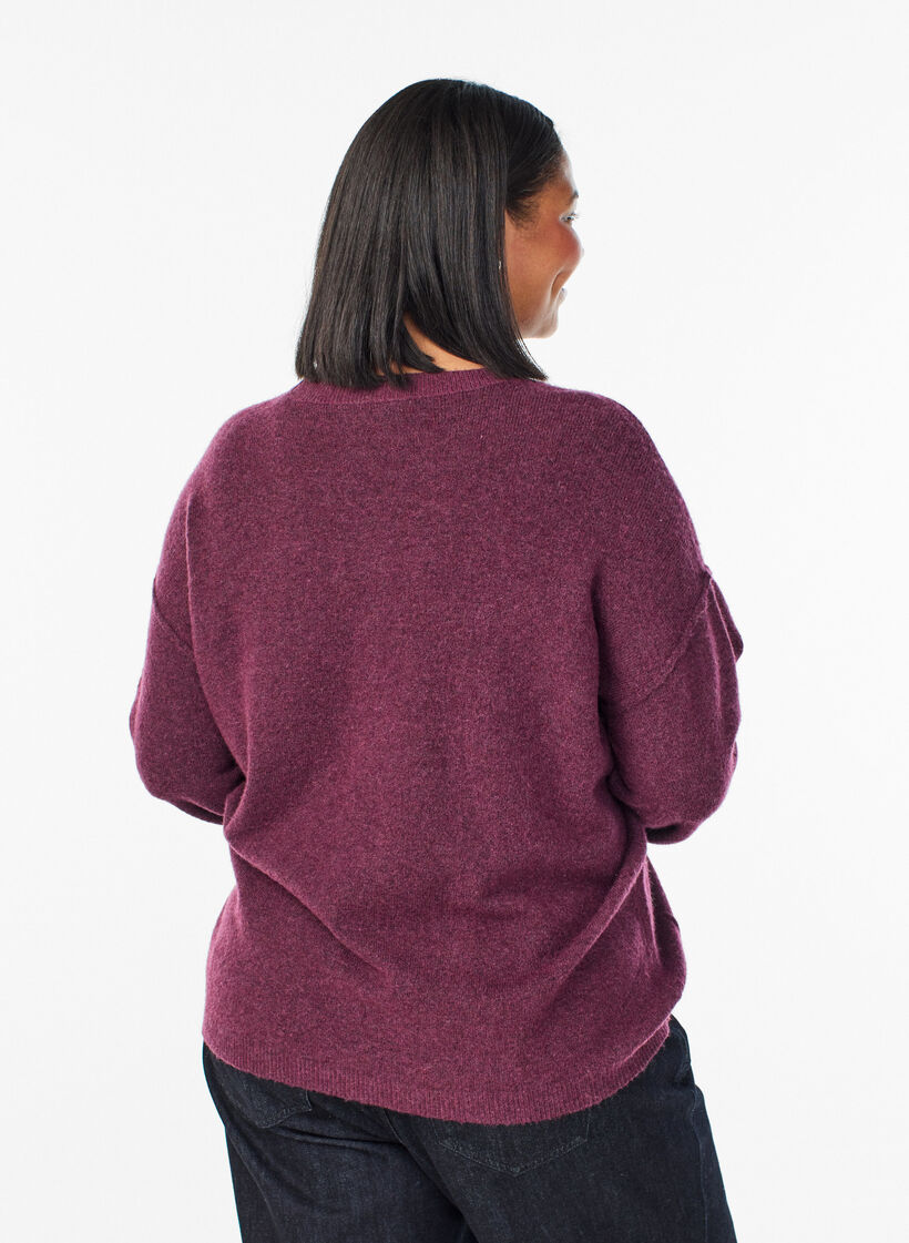 Lockerer Strickpullover mit markanten Nähten, Dunkles Bordeaux, Model image number 2