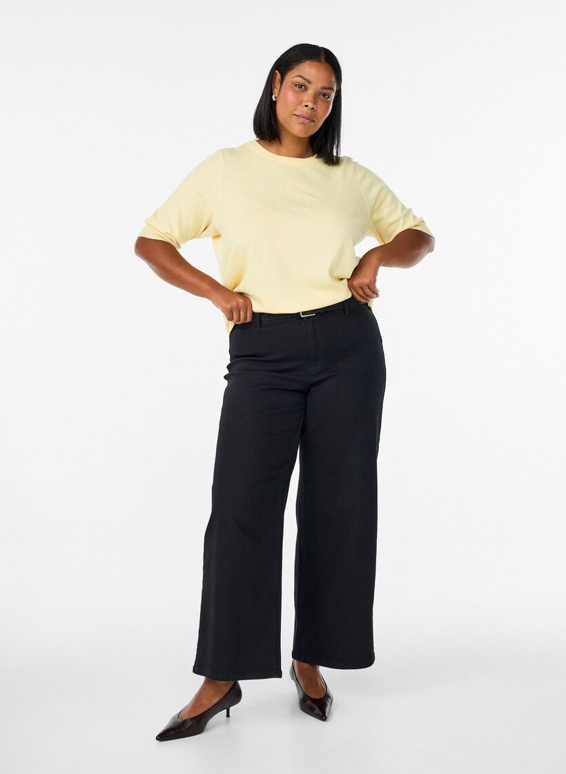 Fein gestrickte Bluse mit kurzen &Auml;rmeln, Gelb, Model image number 1