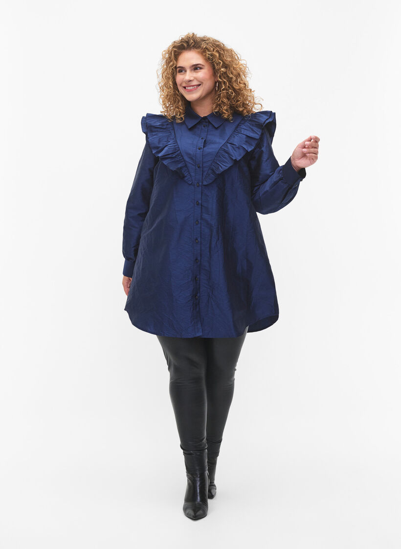 Einfarbiges Hemd mit Rüschendetail, Titan, Model image number 2