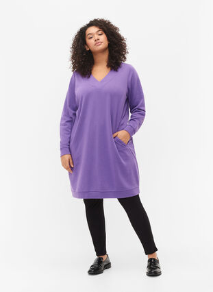 Pulloverkleid mit V-Ausschnitt, Deep Lavender, Model image number 2