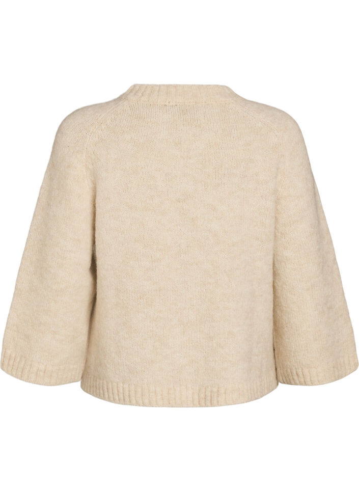 Strickjacke aus Wollmischung mit 3/4-&Auml;rmeln, Beige, Packshot image number 1