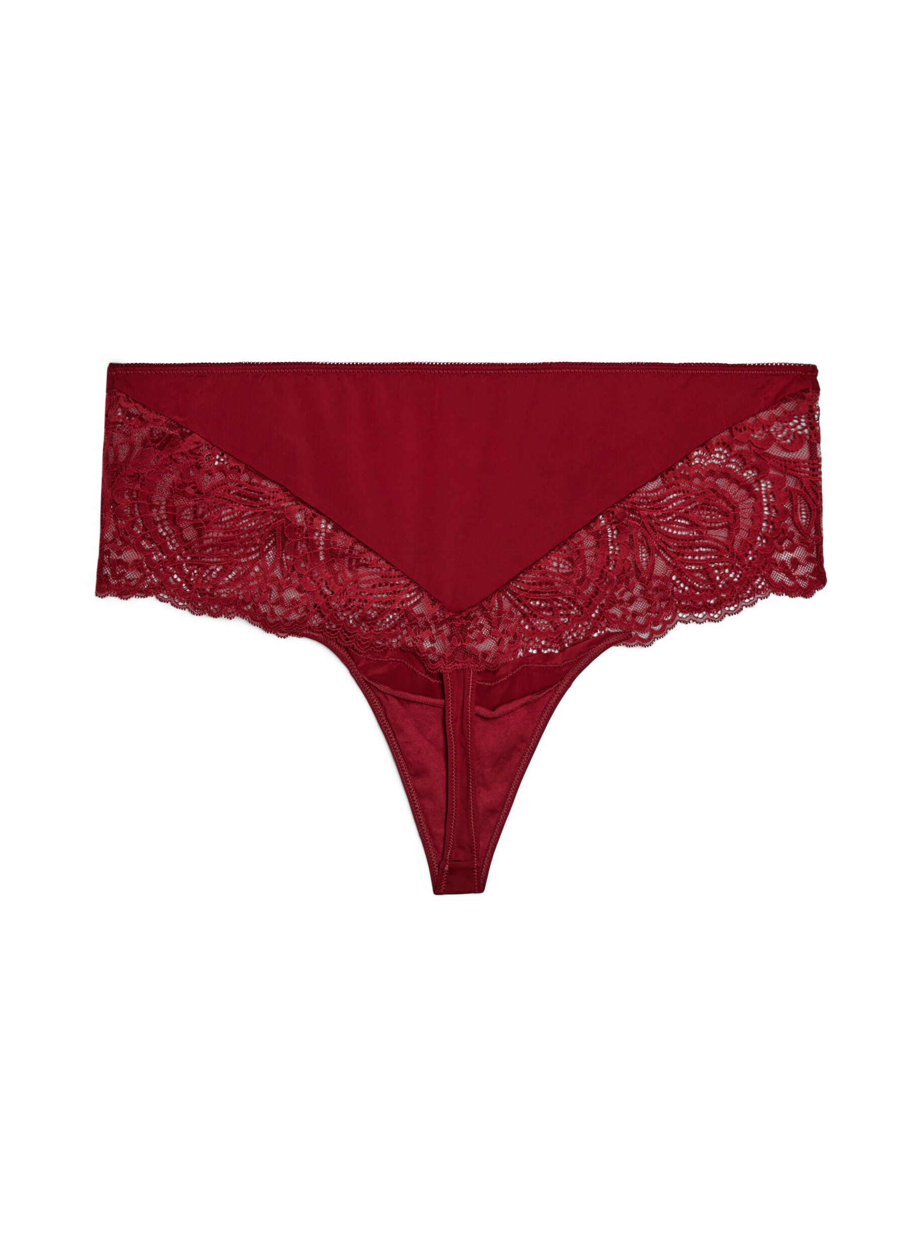 ZizziHoch taillierter Hipster-String mit Spitze, Rot, Packshot image number 1