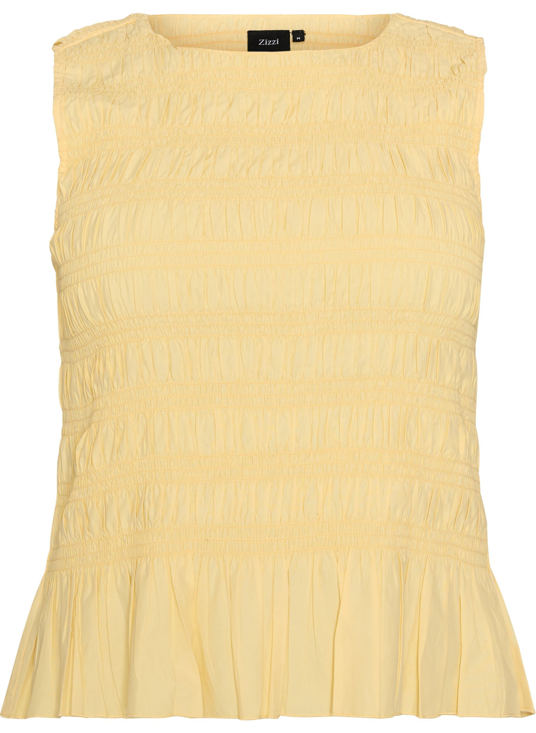 Smocktop mit U-Boot-Ausschnitt und Peplumsaum