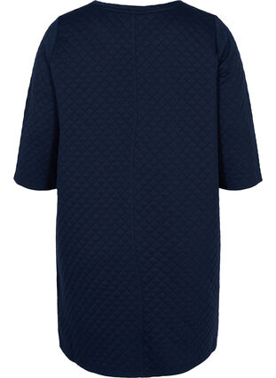Strukturiertes Kleid mit 3/4-Ärmeln, Navy Blazer, Packshot image number 1