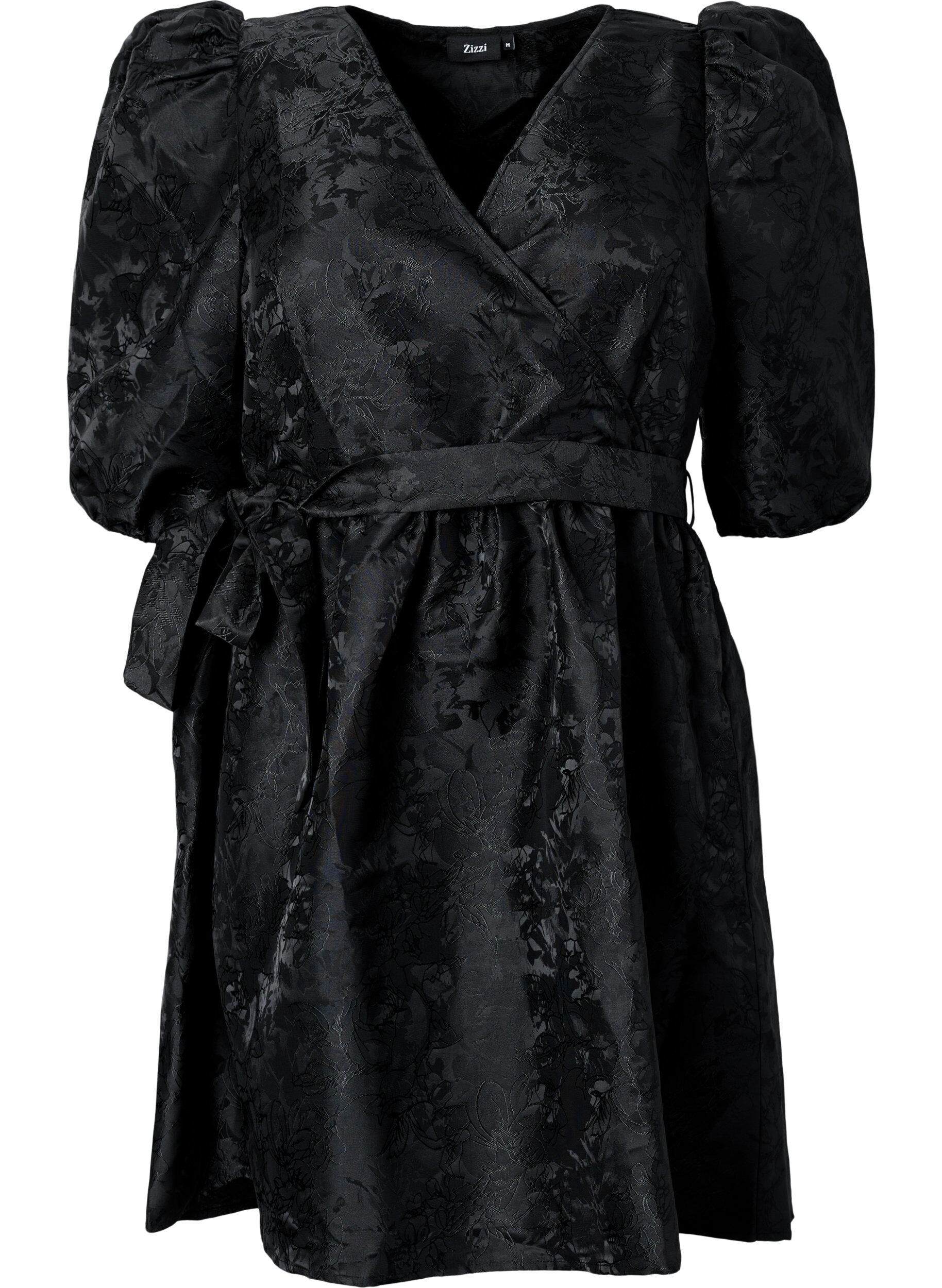 ZizziKurzes Wrap-Kleid mit 3/4-&Auml;rmeln, Black, Packshot image number 0