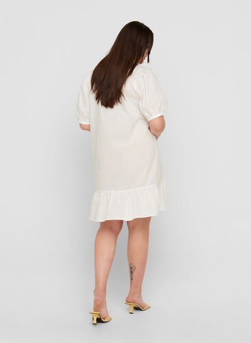 Hemdkleid aus Baumwolle mit Ballonärmeln, Bright White, Model image number 1