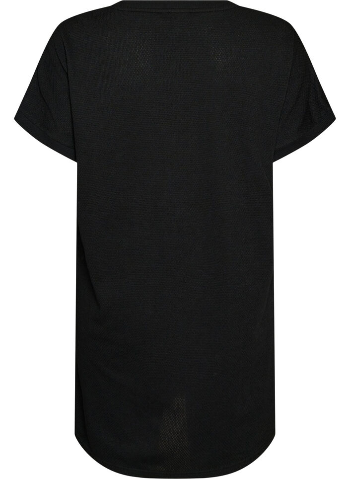 Kurzes Kleid aus strukturiertem Jersey mit Rundhalsausschnitt, Schwarz, Packshot image number 1