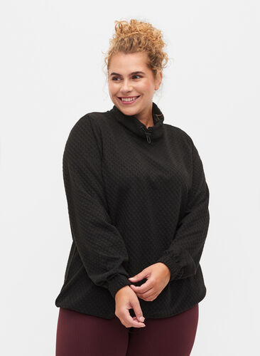 Sweatshirt mit hohem Hals und verstellbarem Gummizug, Black, Model image number 0