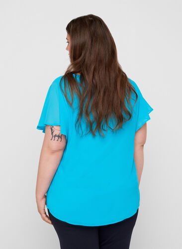 Bluse mit kurzen Ärmeln, River Blue, Model image number 1