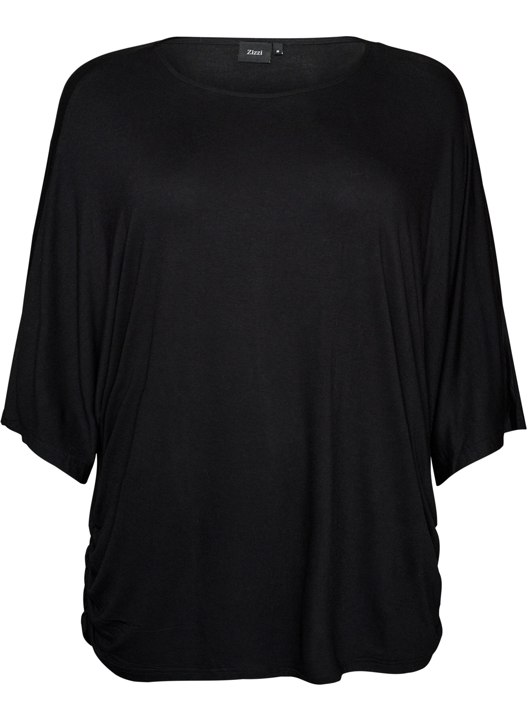 ZizziBluse aus Jersey mit ellbogenlangen Ballon&auml;rmeln, Schwarz, Packshot image number 0