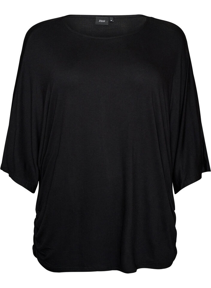Bluse aus Jersey mit ellbogenlangen Ballon&auml;rmeln, Schwarz, Packshot image number 0