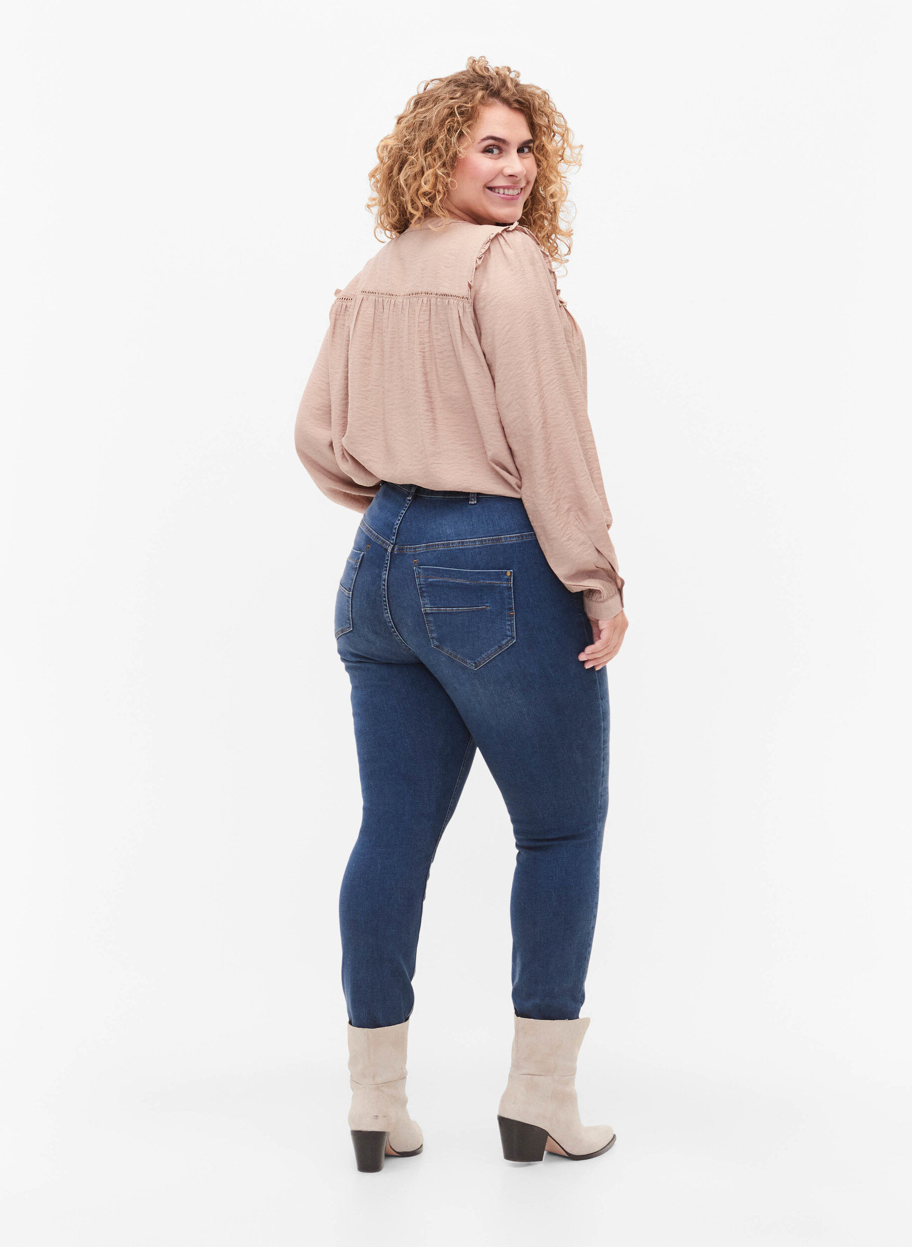 ZizziSuper schlanke Amy Jeans mit hoher Taille, Blue denim, Model image number 1