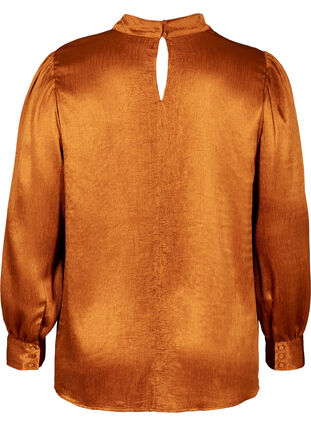 Shiny Bluse mit langen Puffärmeln, Buckthorn Brown, Packshot image number 1