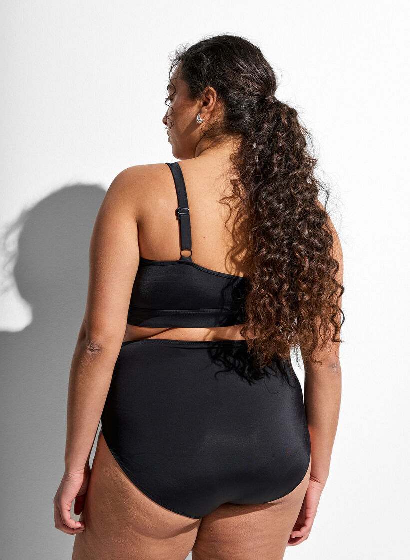 Einfarbige hoch taillierte Bikinihose, Schwarz, Model image number 1