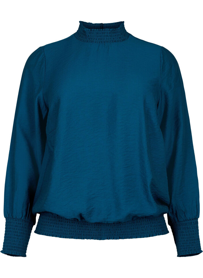 Viskose Bluse mit Schürze, Reflecting Pond, Packshot image number 0