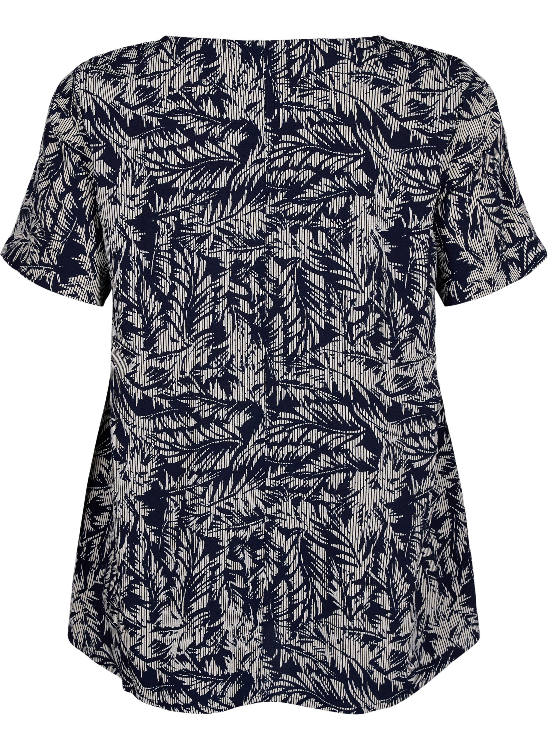 ZizziFLASH &ndash; Kurz&auml;rmelige Bluse mit Print, Off White Blue Leaf, Packshot image number 1