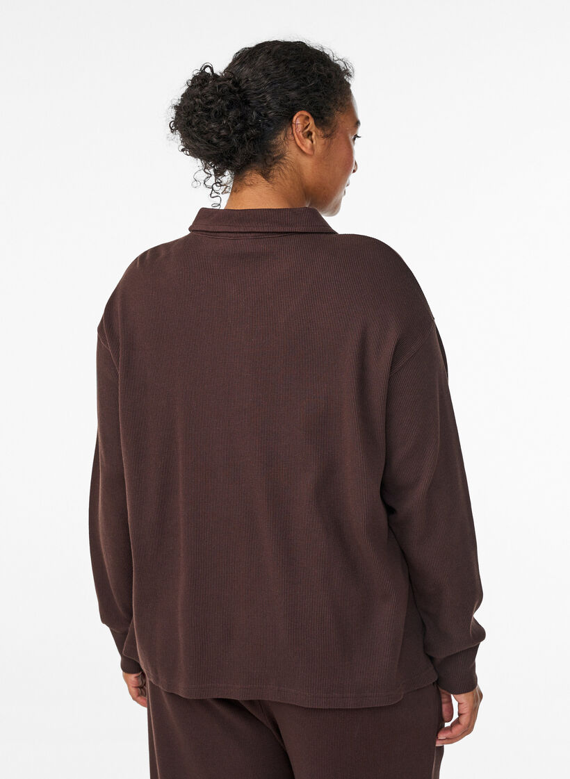 Langärmliges Poloshirt aus geripptem Jersey, Braun, Model image number 2
