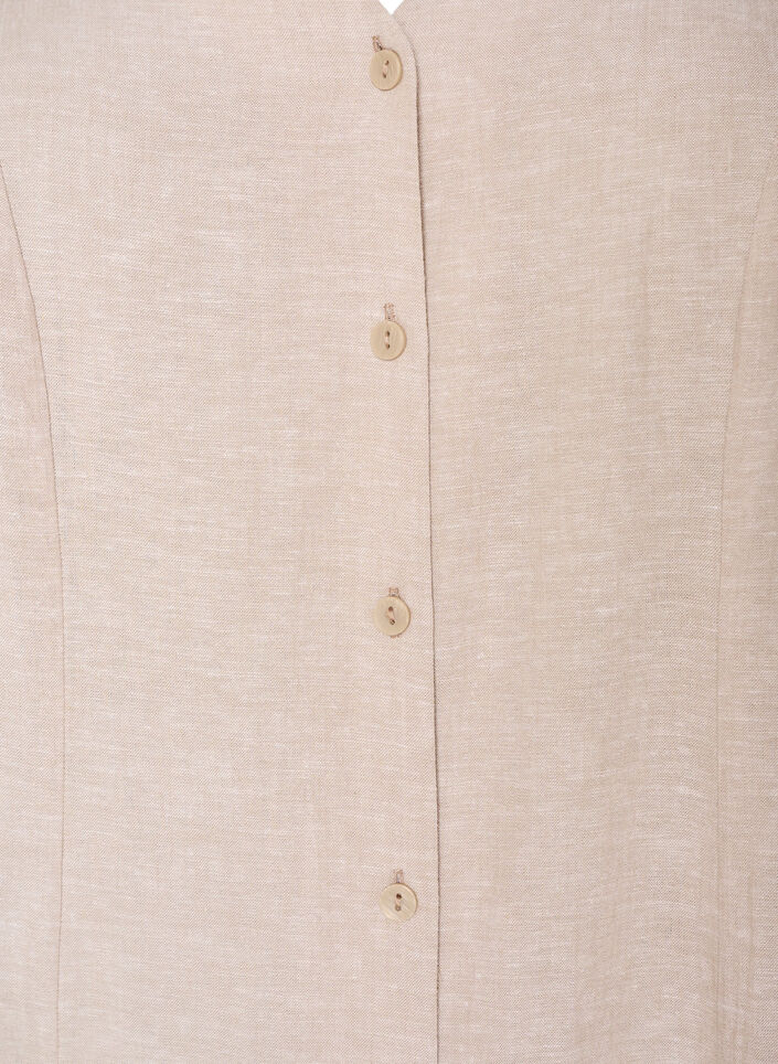 Midikleid aus Leinen und Viskose mit R&uuml;schen&auml;rmeln, Beige, Packshot image number 2