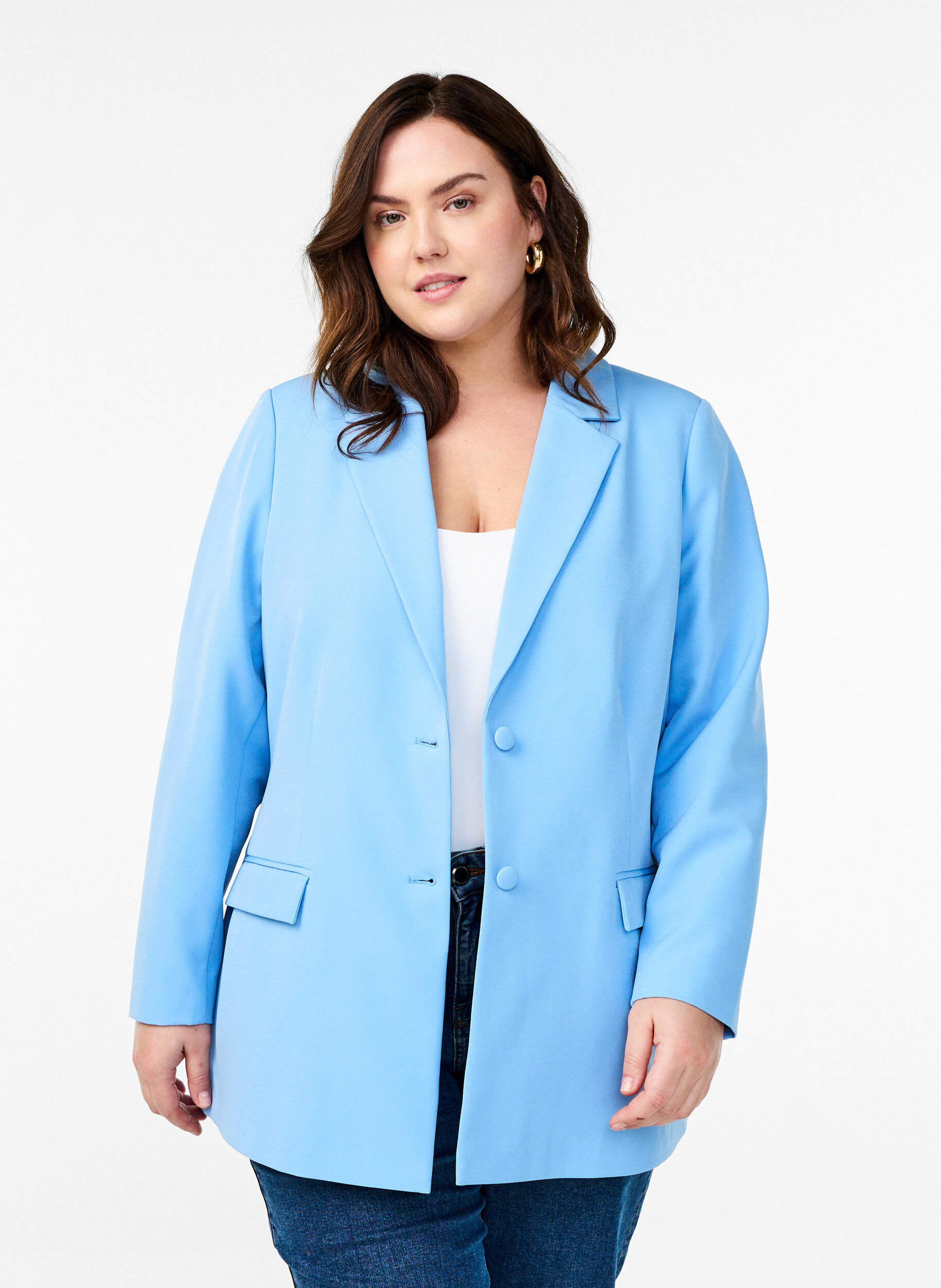 ZizziKlassischer Blazer mit Knopfverschluss, Blau, Model image number 0