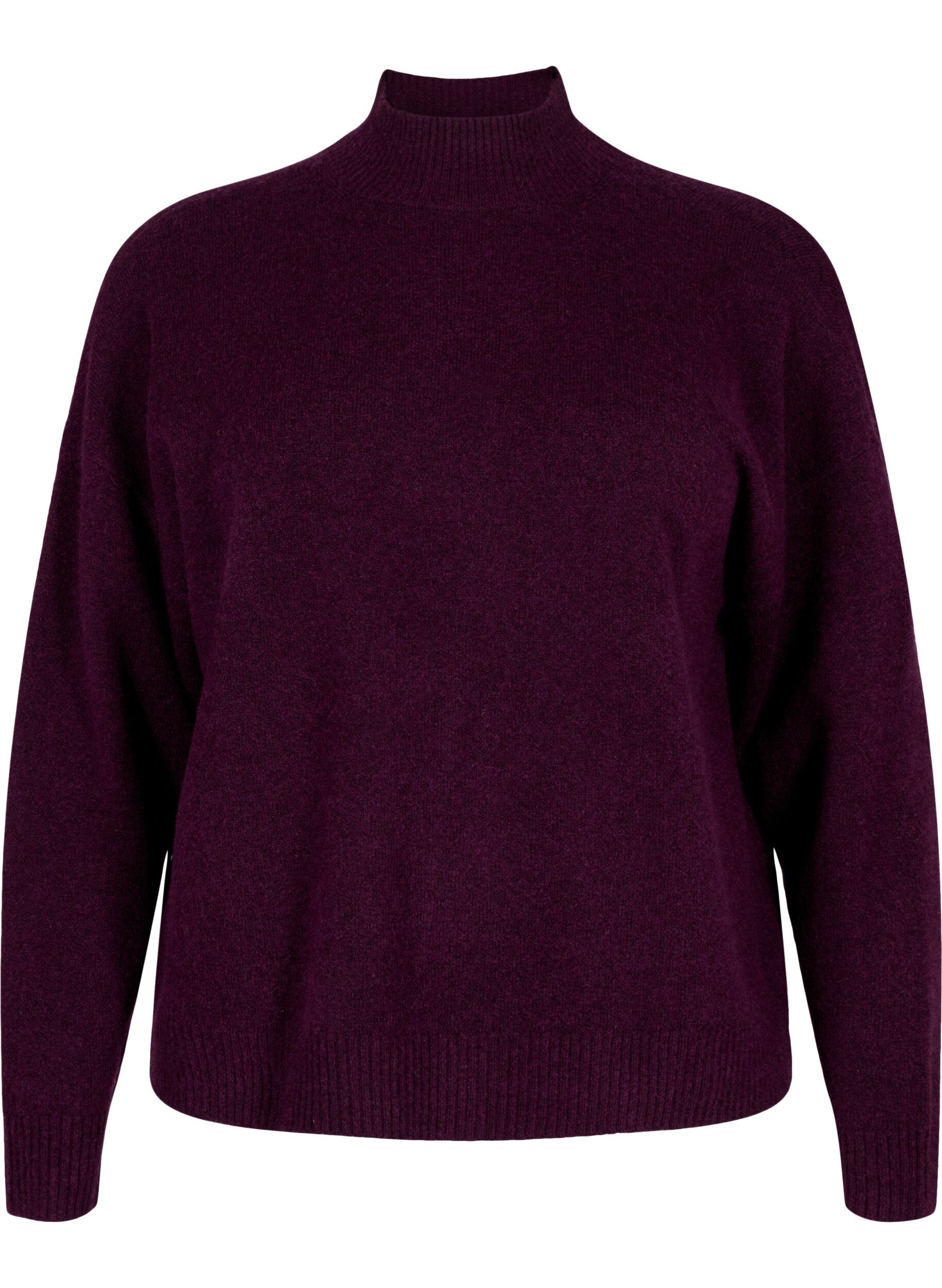 ZizziGestrickte Wollbluse mit hohem Kragen, Potent Purple Mel., Packshot image number 0