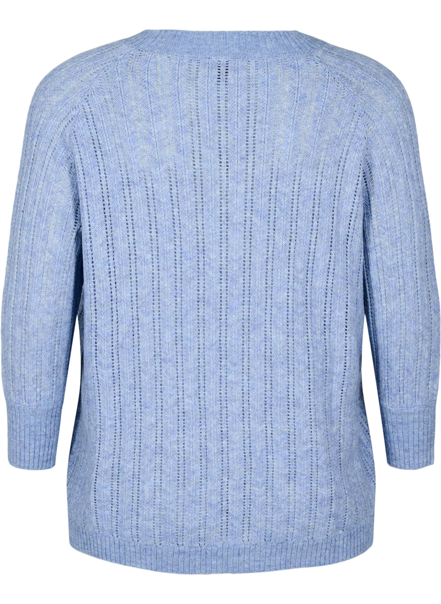 ZizziLockere Strickbluse aus Viskose mit 3/4-&Auml;rmeln und Lochmuster, Blau, Packshot image number 1