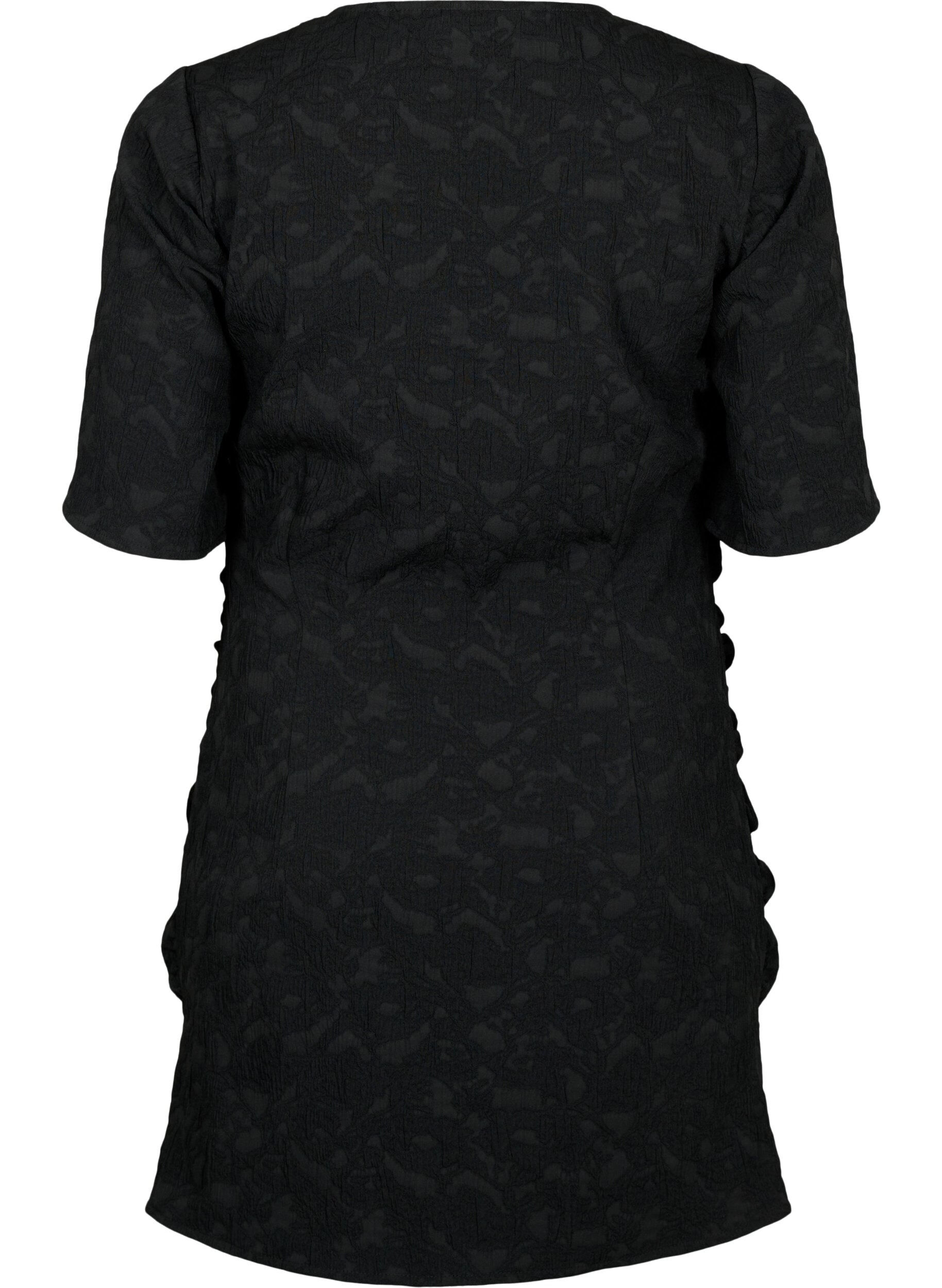 ZizziKurz&auml;rmeliges Kleid mit strukturiertem Stoff und Drapierungen, Black, Packshot image number 1