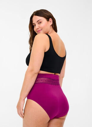 Super hochtaillierte Panty mit Spitze, Magenta purple, Model image number 0