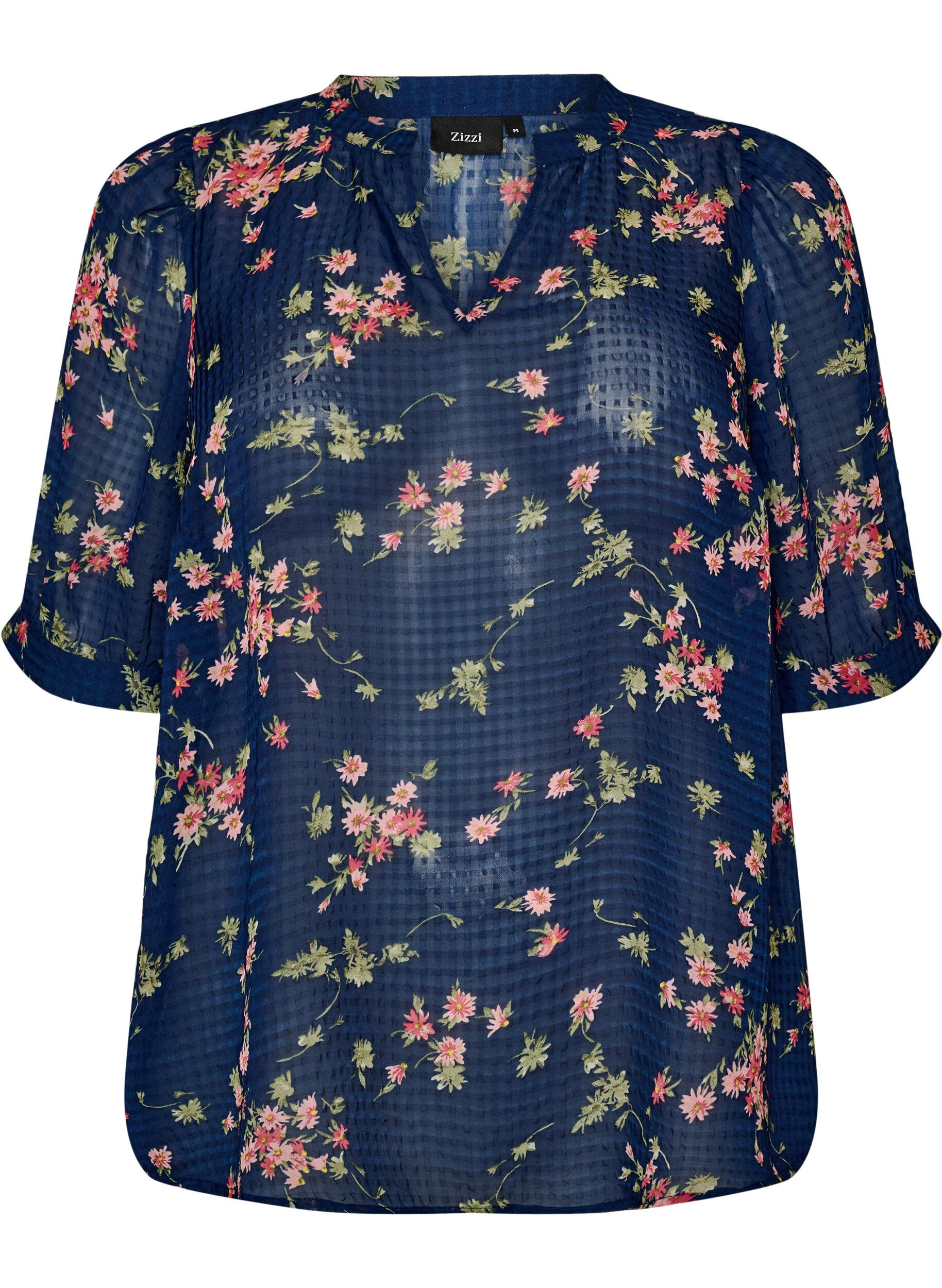 ZizziGebl&uuml;mte Bluse mit V-Ausschnitt, Blau, Packshot image number 0