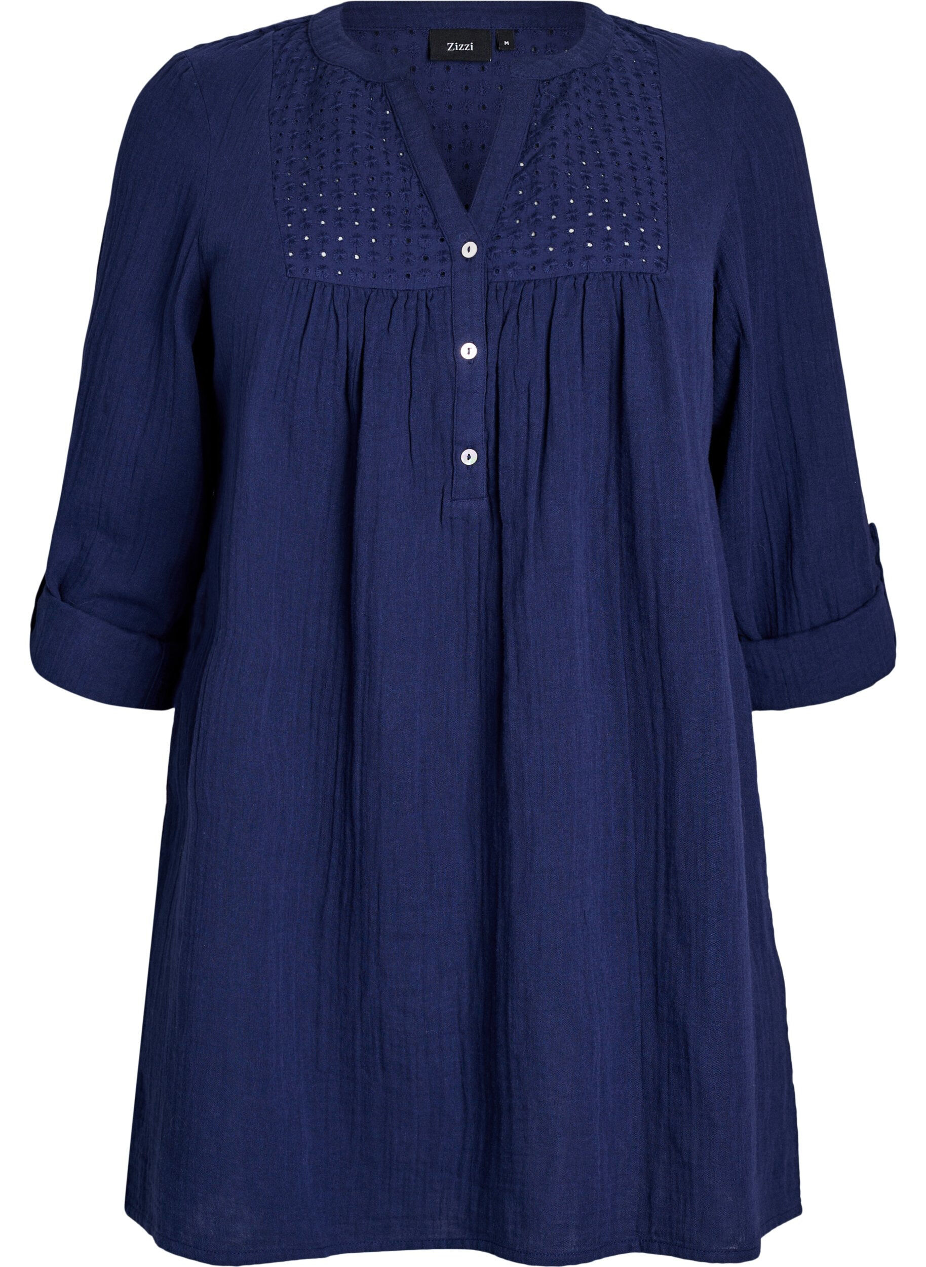 ZizziTunika aus Baumwollmusselin mit Broderie Anglaise, Blau, Packshot image number 0