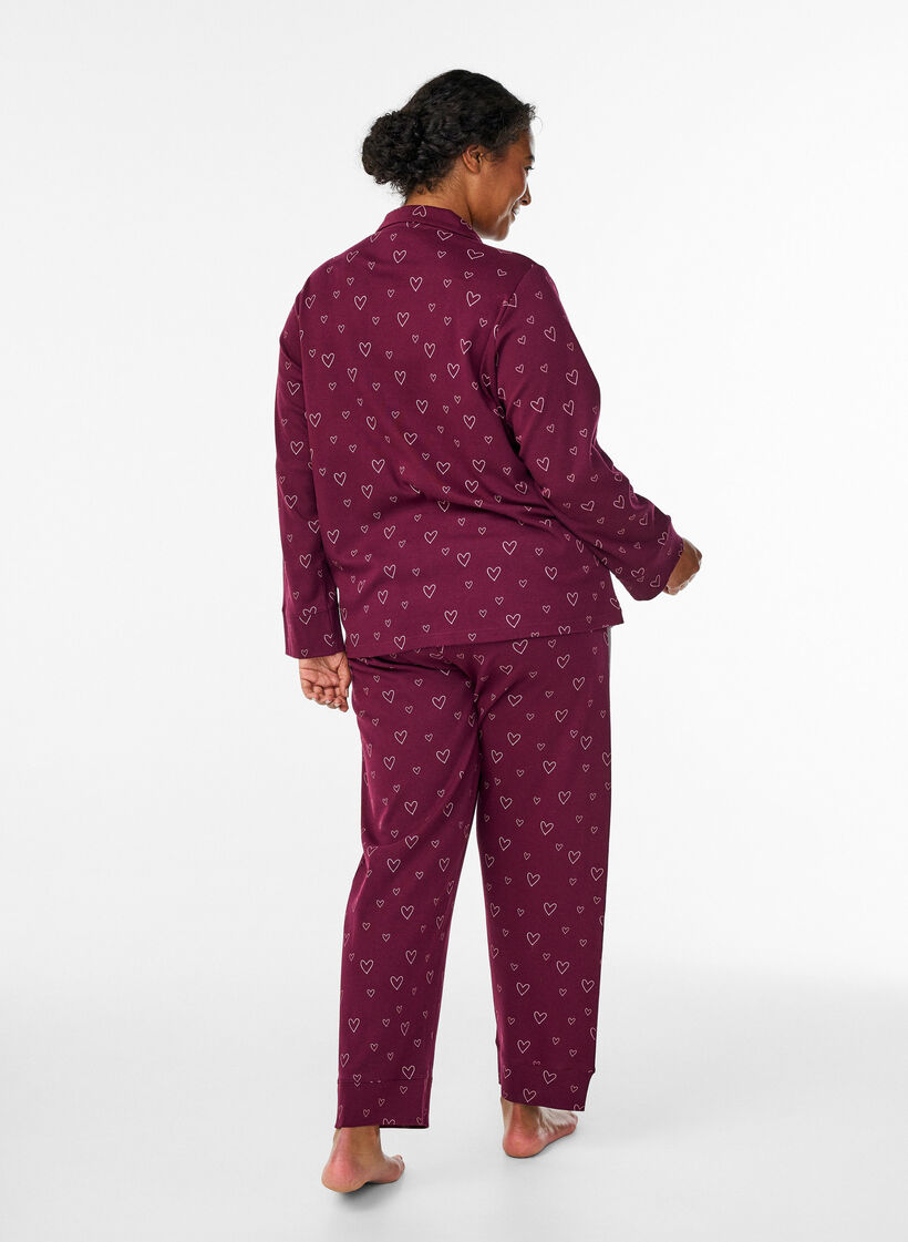 Baumwoll-Pyjamahose mit hohem Bund, Dunkles Bordeaux, Model