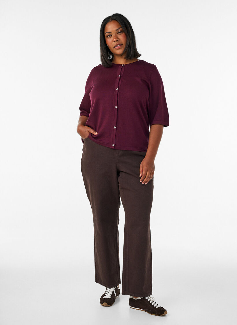 Strickjacke mit Herzkn&ouml;pfen und kurzen &Auml;rmeln, Rot, Model image number 1