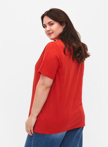 Kurzärmeliges Basic T-Shirt mit V-Ausschnitt, Flame Scarlet, Model image number 1