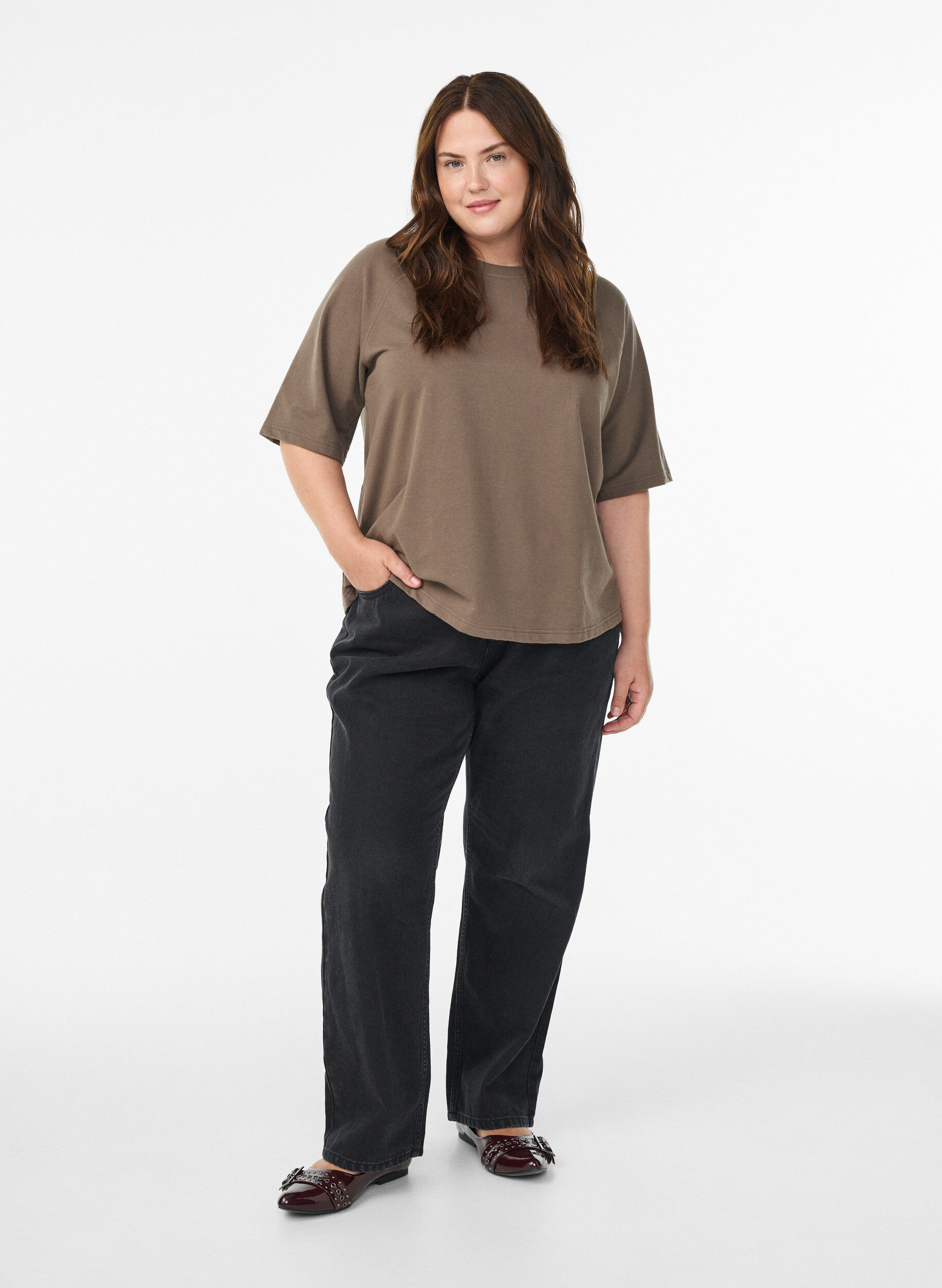 ZizziJerseybluse mit 1/2-Raglan&auml;rmeln, Braun, Model image number 1