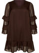 Kurzes Kleid mit transparenten R&uuml;schen&auml;rmeln, Braun, Packshot image number 0