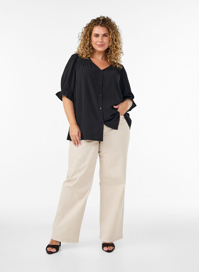 Hemdbluse mit 1/2-&Auml;rmeln, Schwarz, Model image number 1