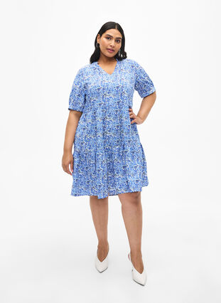 FLASH – A-Linien-Kleid mit Print, White Blue AOP, Model image number 2