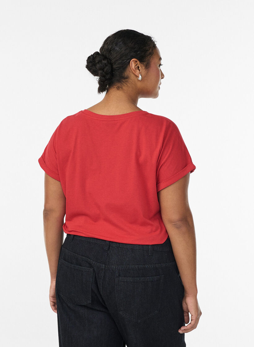 Kurz&auml;rmeliges T-Shirt aus Baumwollmischgewebe, Rot, Model image number 2