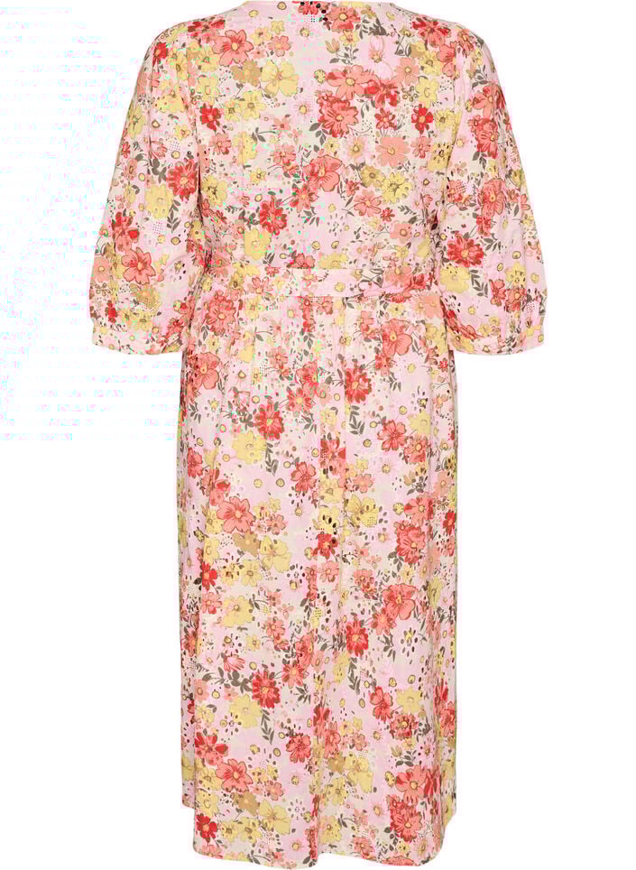 Gebl&uuml;mtes Midikleid mit Lochstickerei und Bindeg&uuml;rtel, Rot, Packshot image number 1