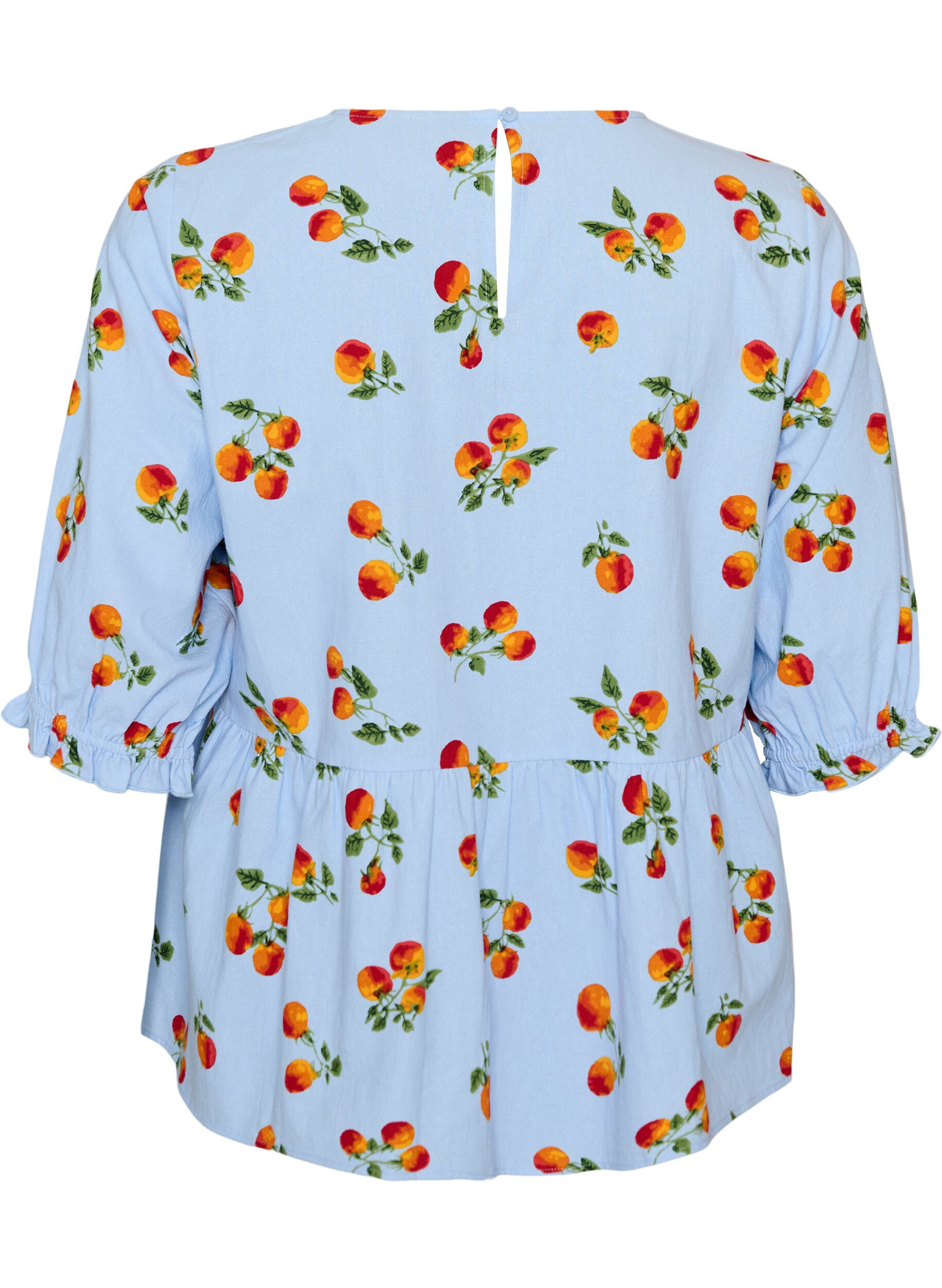 ZizziBluse aus Baumwolle mit Tomaten-Print und Peplum, Blau, Packshot image number 1