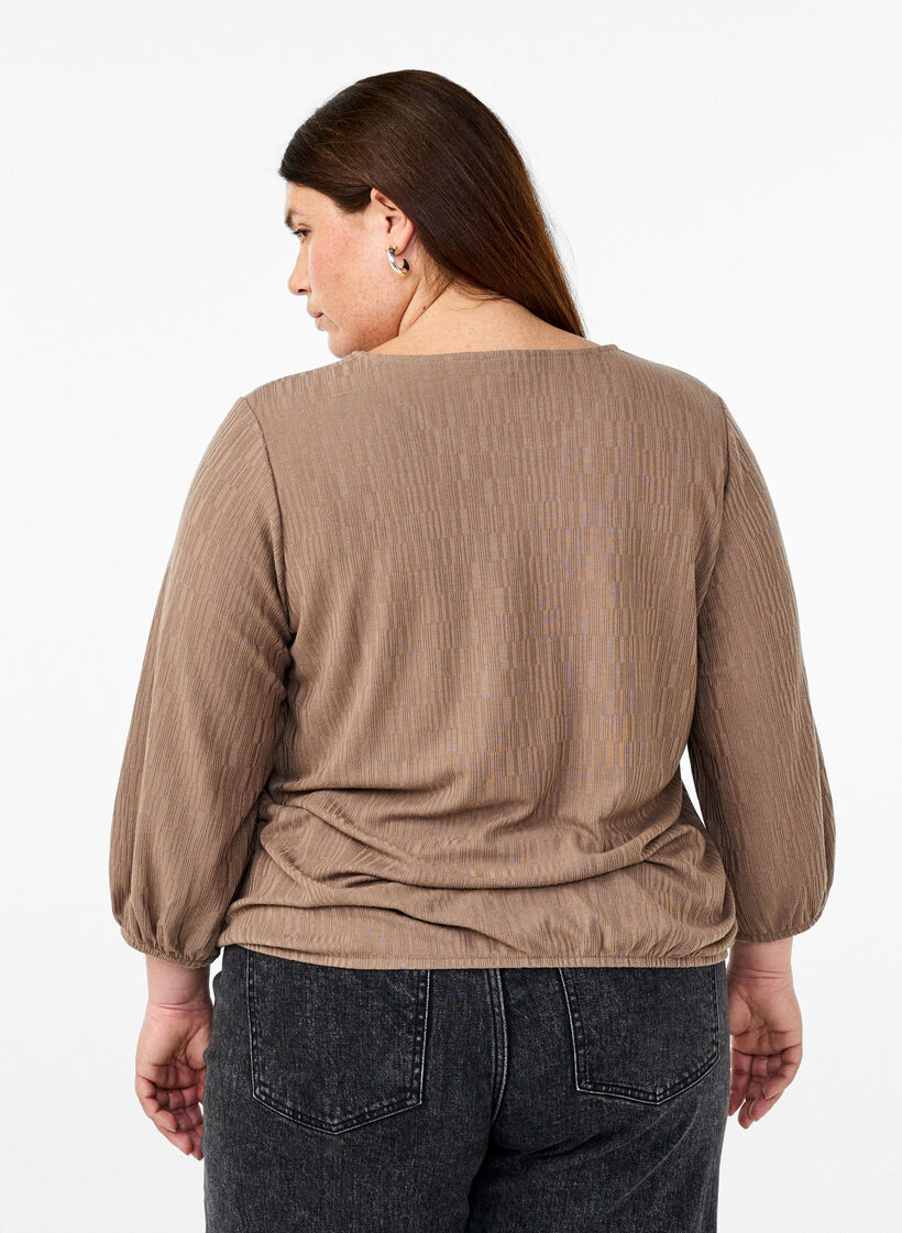 Bluse mit Struktur und 3/4-&Auml;rmeln, Braun, Model image number 2