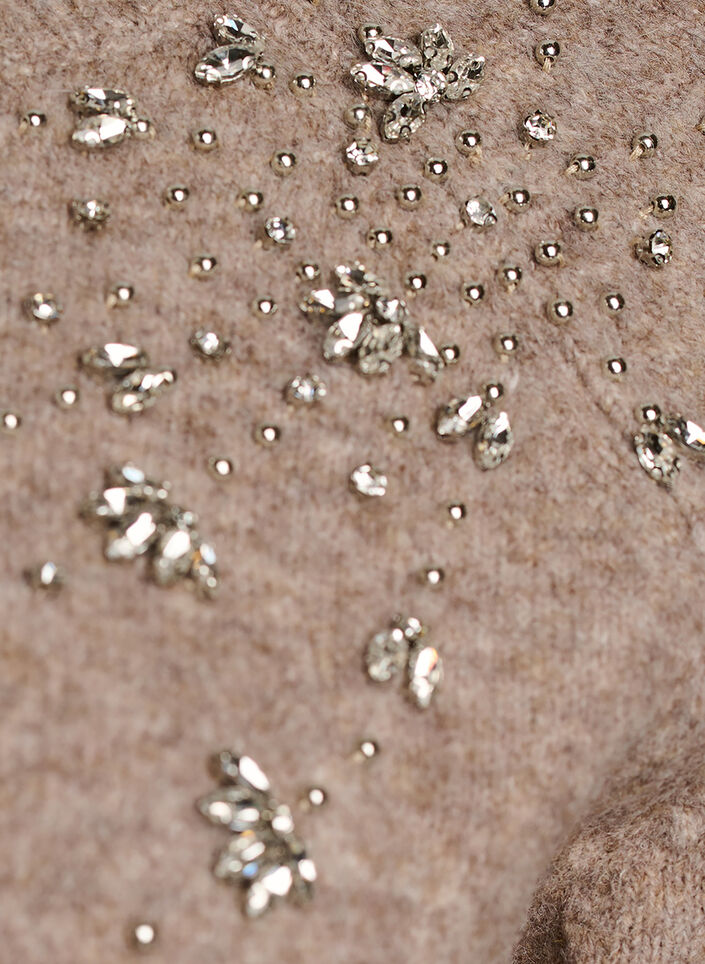 Bluse aus Strick mit Strasssteinen und Nieten, Beige, Packshot image number 2