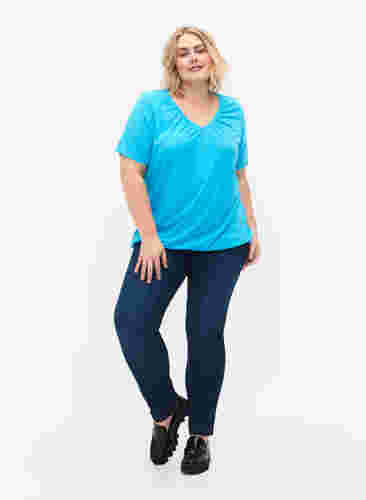 Meliertes T-Shirt mit elastischem Saum, Blue Atoll Mél, Model image number 1