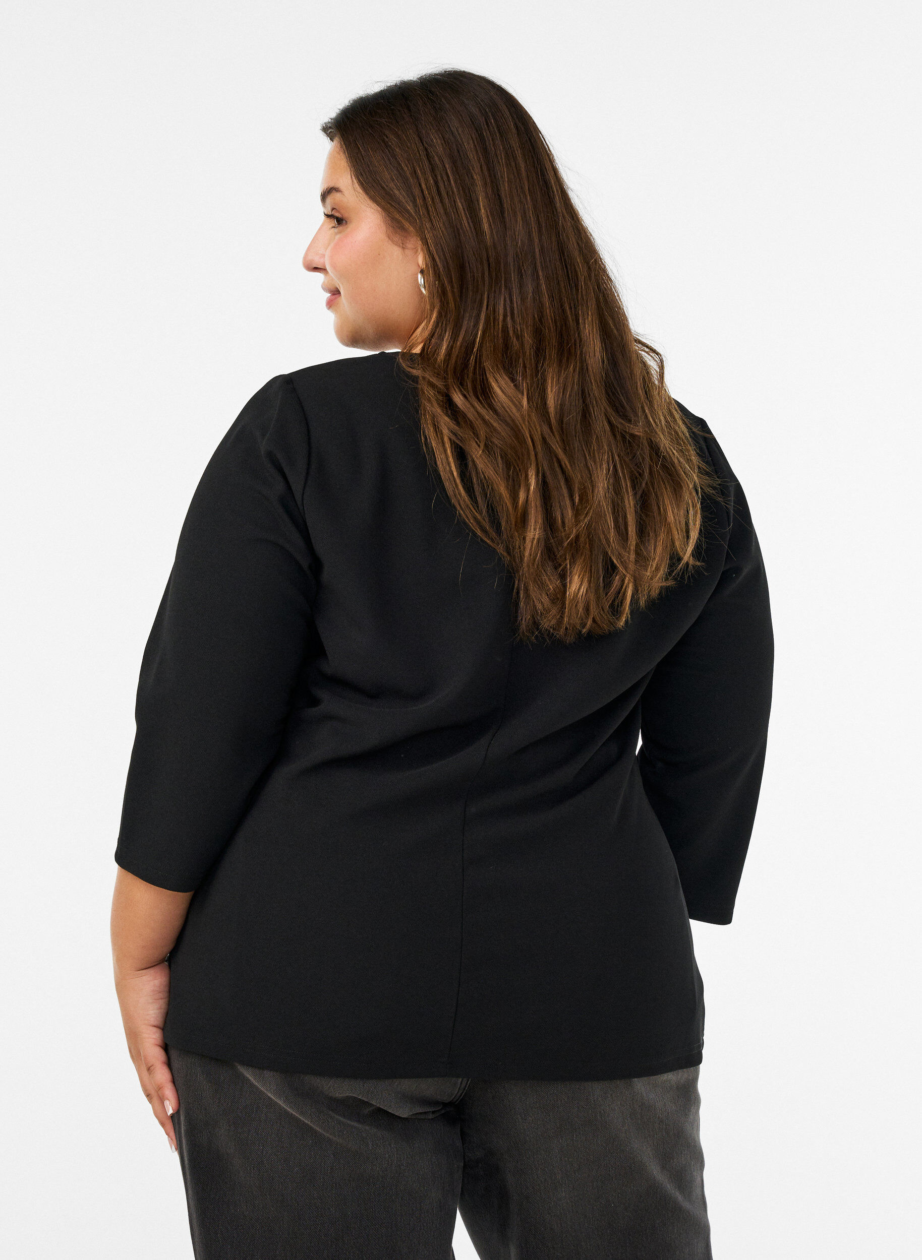 ZizziBluse mit asymmetrischer Drapierung und 3/4-&Auml;rmeln, Schwarz, Model image number 2