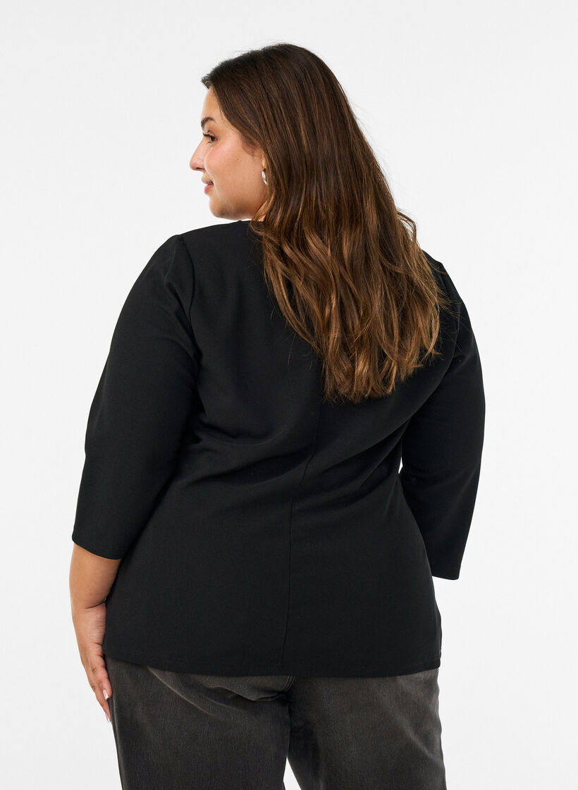 Bluse mit asymmetrischer Drapierung und 3/4-&Auml;rmeln, Schwarz, Model image number 2