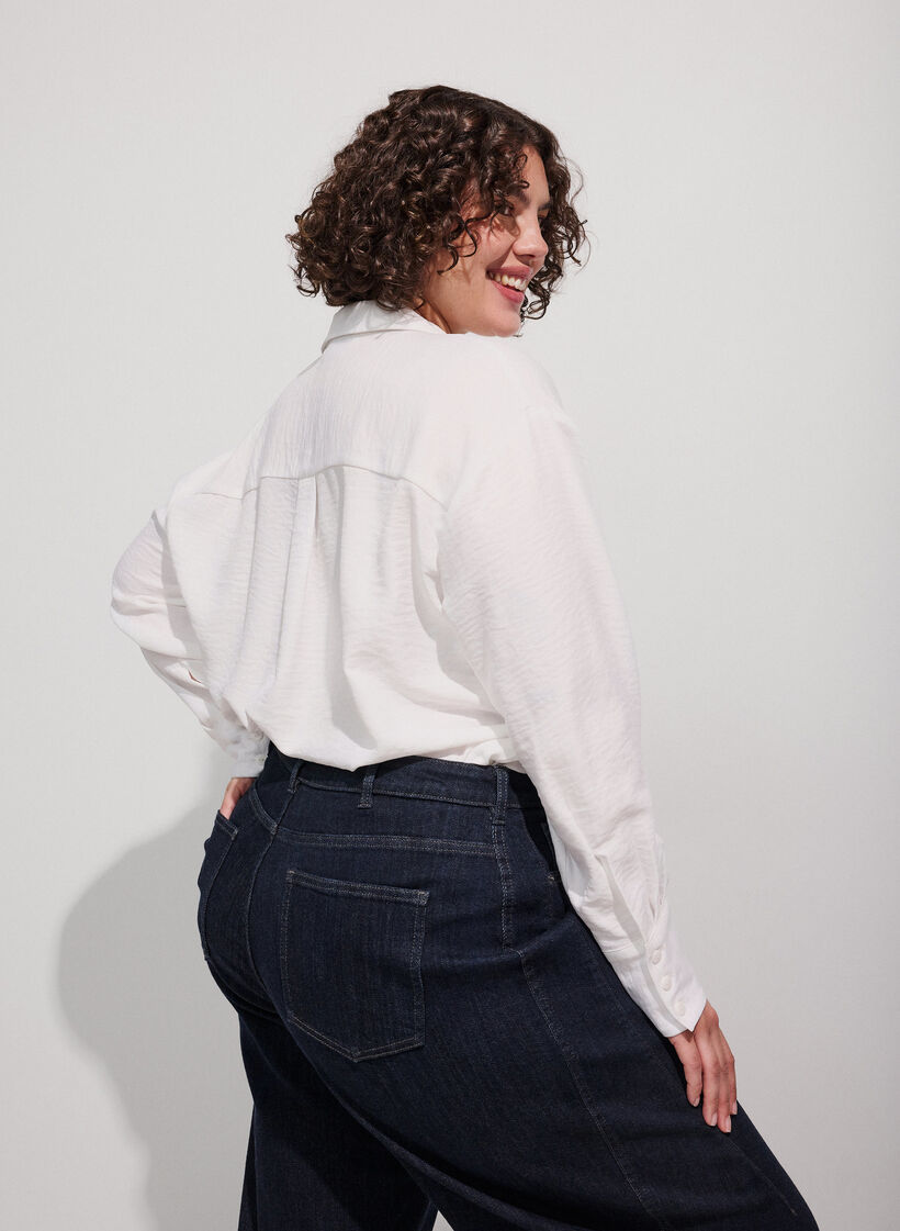 Lockere Bluse mit V-Ausschnitt, Wei&szlig;, Model image number 2