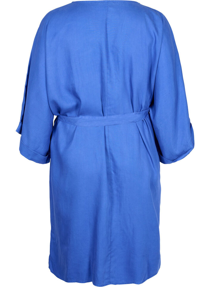 Kleid mit 3/4-&Auml;rmeln und Bindeband, Blau, Packshot image number 1