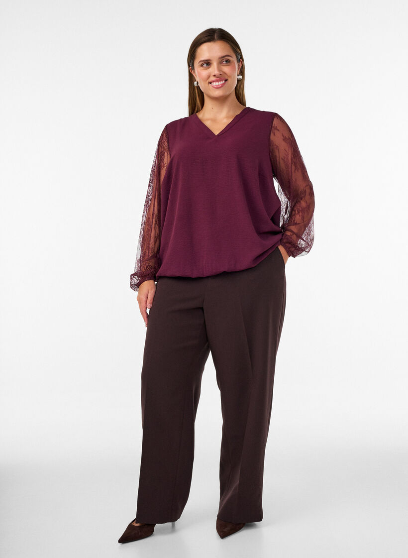 Bluse mit &Auml;rmeln aus Spitze und Ballonform, Rot, Model image number 1