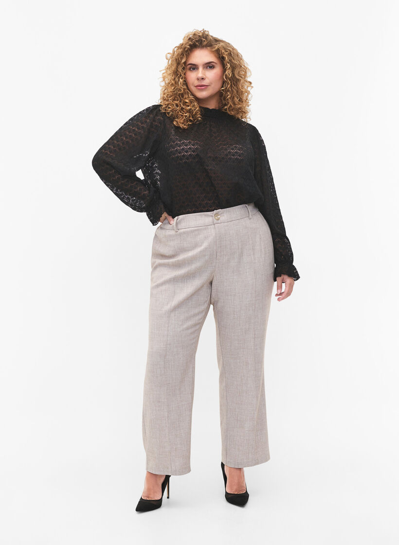 Langärmelige Bluse mit gemusterter Textur, Black, Model image number 2